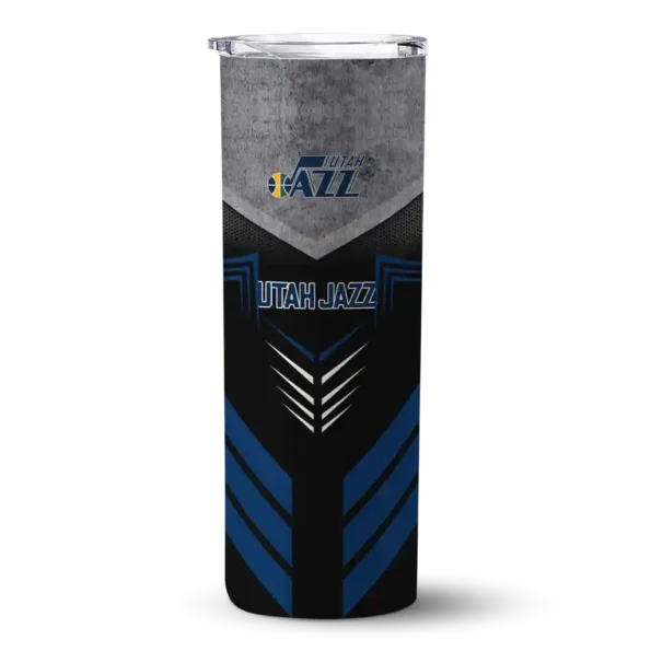 personalized utah jazz hexagon honeycomb navy black skinny tumbler best selling 1.webp
