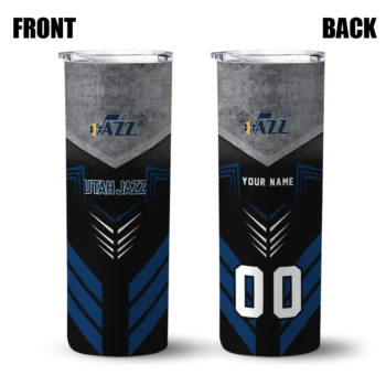 personalized utah jazz hexagon honeycomb navy black skinny tumbler fashion forward.webp