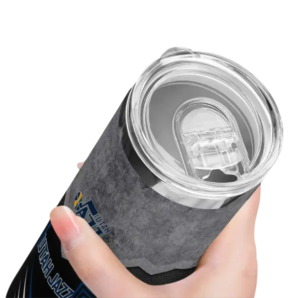 personalized utah jazz hexagon honeycomb navy black skinny tumbler high quality.webp