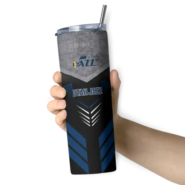 personalized utah jazz hexagon honeycomb navy black skinny tumbler premium grade.webp