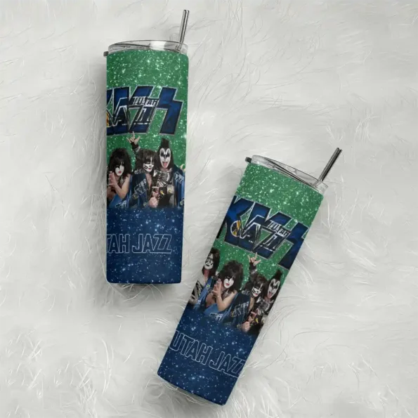 personalized utah jazz kiss band green skinny tumbler top rated.webp