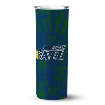 personalized utah jazz metallic grid navy skinny tumbler best selling 1.webp