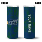 personalized utah jazz metallic grid navy skinny tumbler best selling 1.webp