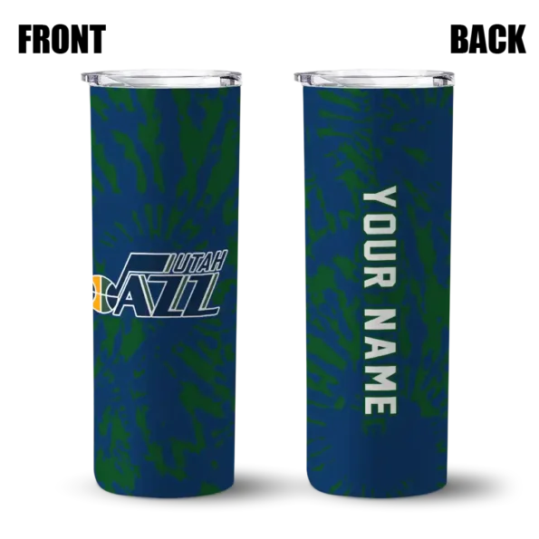 personalized utah jazz metallic grid navy skinny tumbler fashion forward.webp