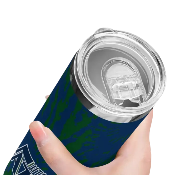 personalized utah jazz metallic grid navy skinny tumbler high quality.webp
