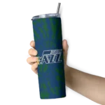 personalized utah jazz metallic grid navy skinny tumbler best selling 1.webp