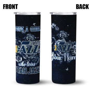 personalized utah jazz rose romance navy black skinny tumbler fashion forward.webp