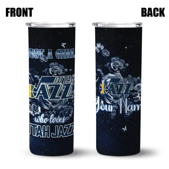 personalized utah jazz rose romance navy black skinny tumbler fashion forward.webp