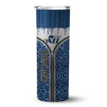 personalized utah jazz sparkle drip navy skinny tumbler best selling 1.webp