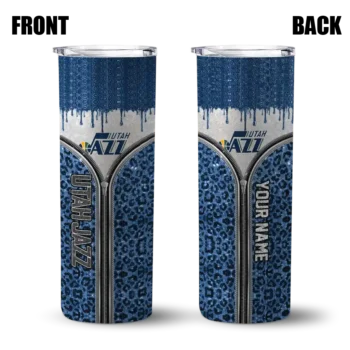 personalized utah jazz sparkle drip navy skinny tumbler fashion forward.webp