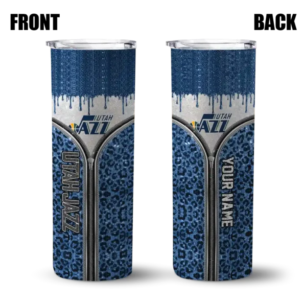 personalized utah jazz sparkle drip navy skinny tumbler fashion forward.webp