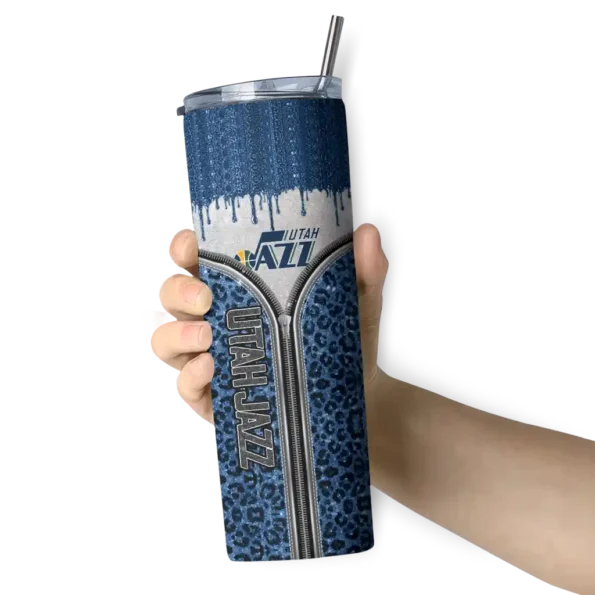 personalized utah jazz sparkle drip navy skinny tumbler premium grade.webp