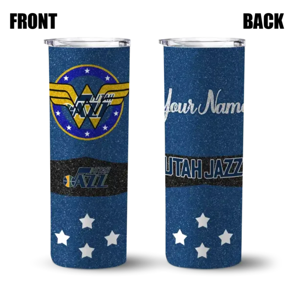 personalized utah jazz star cluster navy skinny tumbler fashion forward.webp