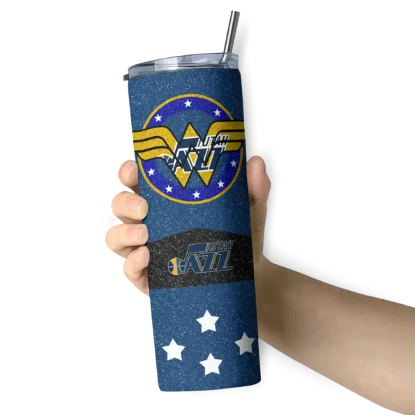 personalized utah jazz star cluster navy skinny tumbler premium grade.webp