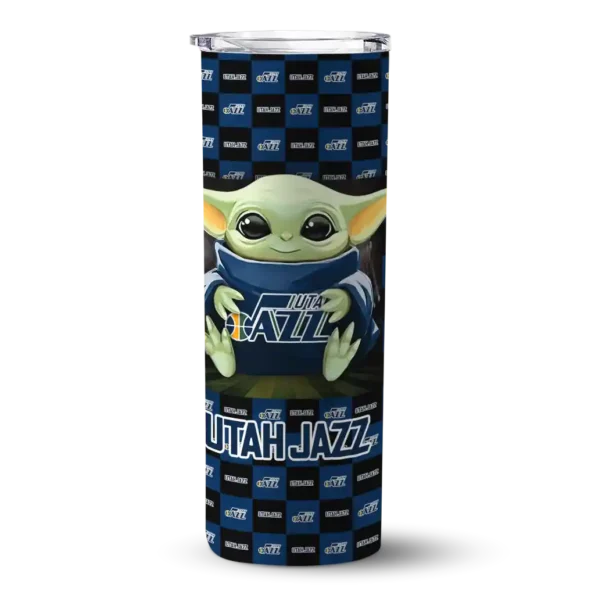 personalized utah jazz yoda cozy navy black skinny tumbler best selling 1.webp