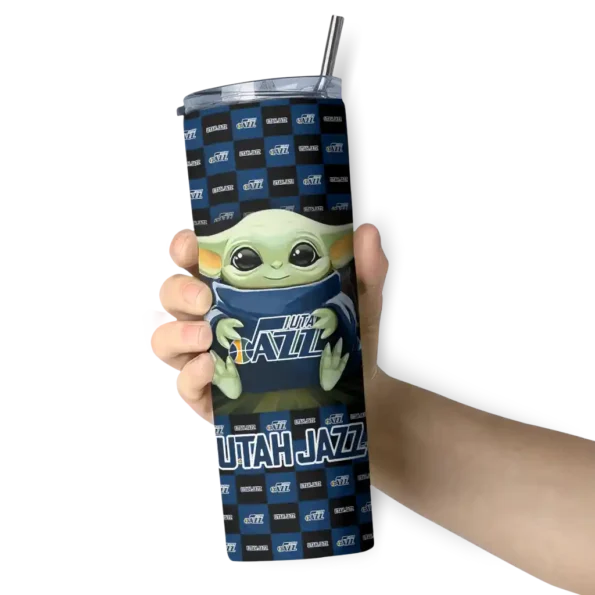 personalized utah jazz yoda cozy navy black skinny tumbler premium grade.webp