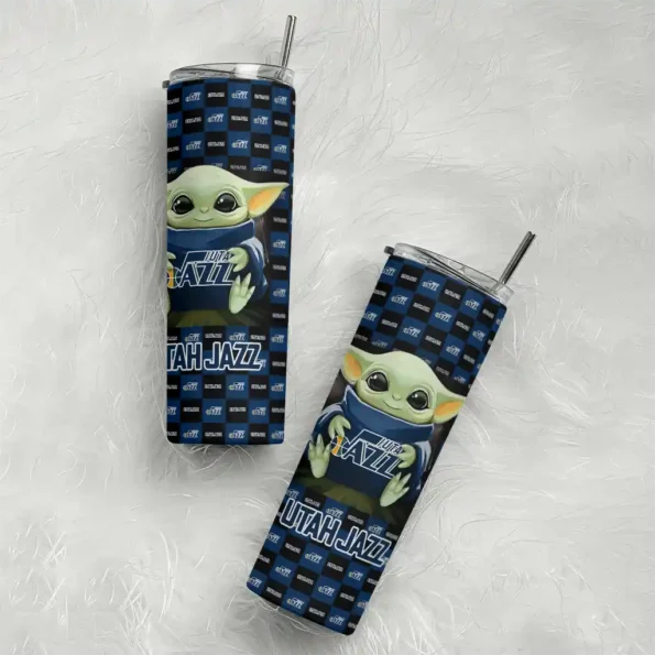 personalized utah jazz yoda cozy navy black skinny tumbler top rated.webp