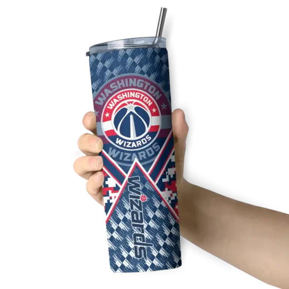 personalized washington wizards monogram burst blue white skinny tumbler premium grade.webp