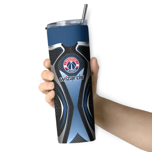 personalized washington wizards superman emblem blue black skinny tumbler premium grade.webp