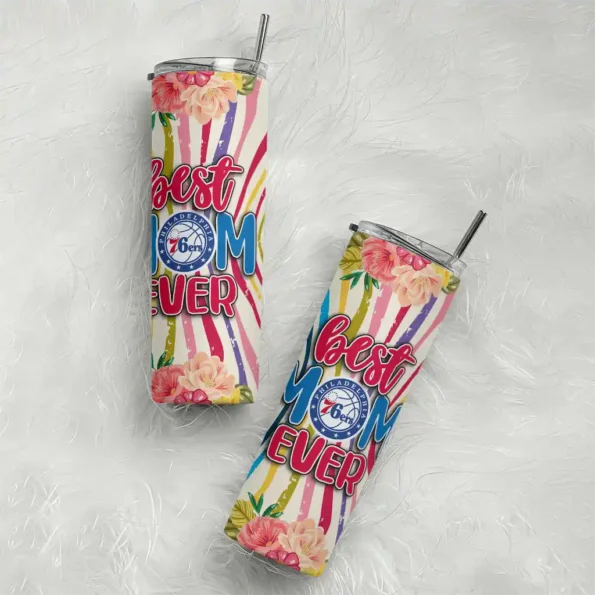 philadelphia 76ers flower cluster skinny tumbler top rated.webp