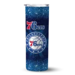philadelphia 76ers radiant glitter blue skinny tumbler best selling.webp
