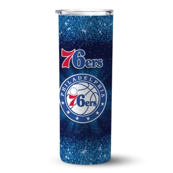 philadelphia 76ers radiant glitter blue skinny tumbler best selling.webp