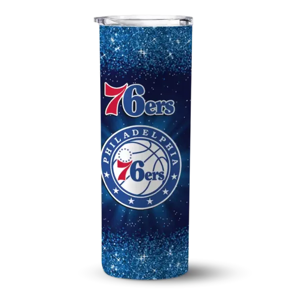 philadelphia 76ers radiant glitter blue skinny tumbler best selling.webp
