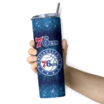 philadelphia 76ers radiant glitter blue skinny tumbler best selling 1.webp