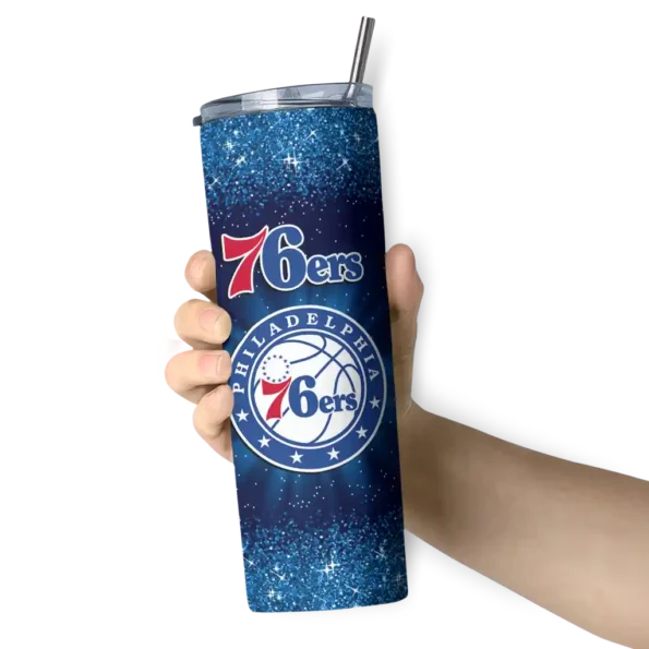 philadelphia 76ers radiant glitter blue skinny tumbler premium grade.webp