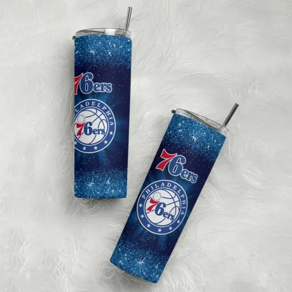philadelphia 76ers radiant glitter blue skinny tumbler top rated.webp