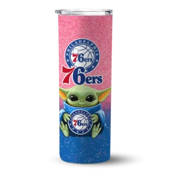 philadelphia 76ers yoda smile blue skinny tumbler best selling.webp