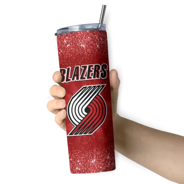 portland trail blazers radiant glitter red skinny tumbler premium grade.webp