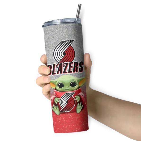 portland trail blazers yoda smile red skinny tumbler premium grade.webp