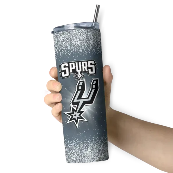 san antonio spurs radiant glitter silver skinny tumbler premium grade.webp