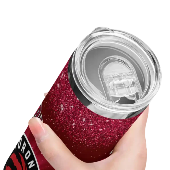 toronto raptors radiant glitter red skinny tumbler high quality.webp