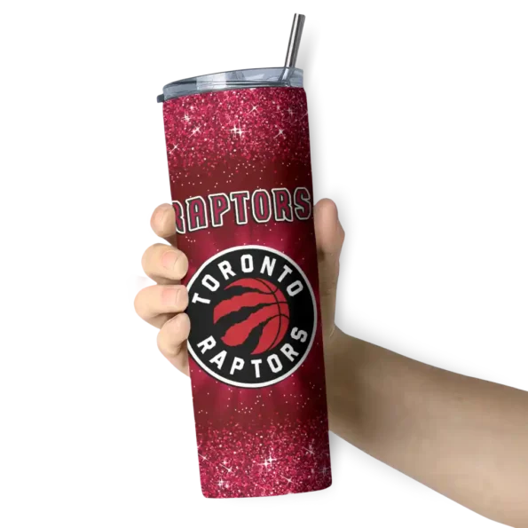 toronto raptors radiant glitter red skinny tumbler premium grade.webp