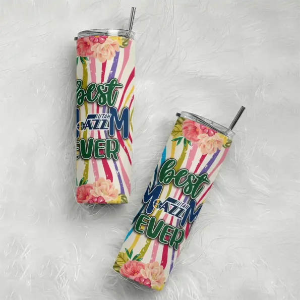 utah jazz flower cluster skinny tumbler top rated.webp