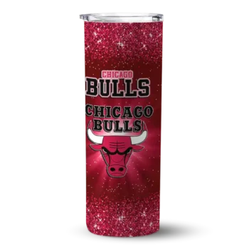 chicago bulls radiant glitter red skinny tumbler best selling 1.webp