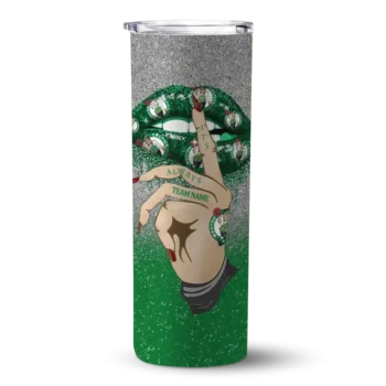 custom boston celtics sparkle lips green skinny tumbler best selling 1.webp