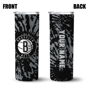 custom brooklyn nets metallic grid black skinny tumbler fashion forward 1.webp