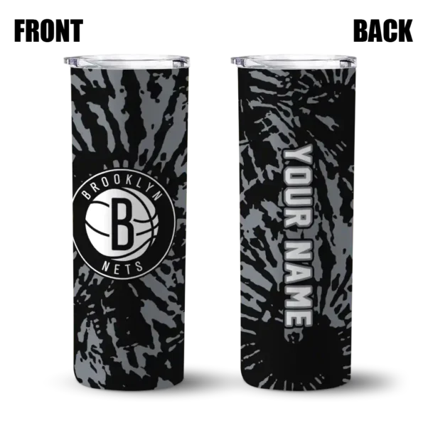 custom brooklyn nets metallic grid black skinny tumbler fashion forward 1.webp