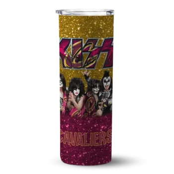 custom cleveland cavaliers kiss band gold skinny tumbler best selling 1.webp