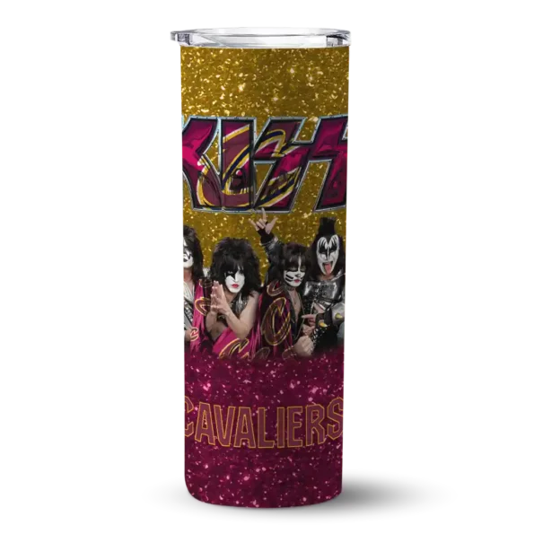 custom cleveland cavaliers kiss band gold skinny tumbler best selling 1.webp