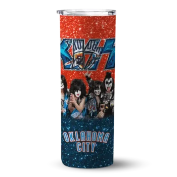 custom oklahoma city thunder kiss band orange skinny tumbler best selling 1.webp