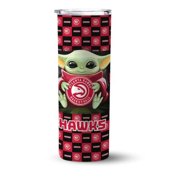 customized atlanta hawks yoda cozy red black skinny tumbler best selling 1.webp