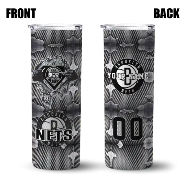 customized brooklyn nets chevron v black gray skinny tumbler fashion forward 1.webp
