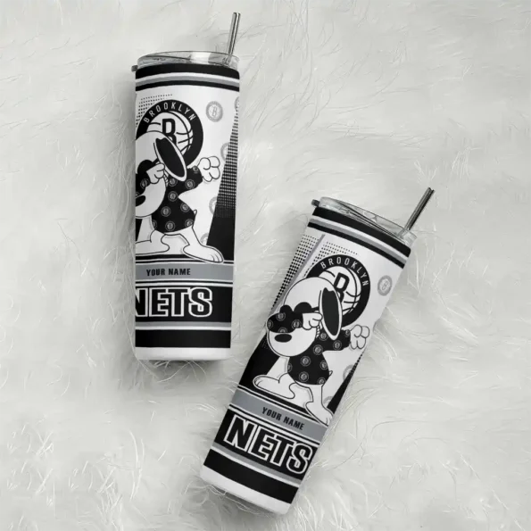 customized brooklyn nets snoopy dog black white skinny tumbler top rated 1.webp