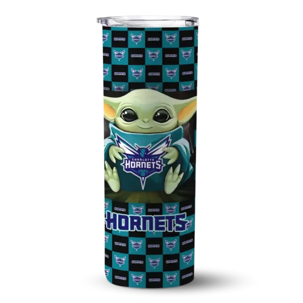 customized charlotte hornets yoda cozy teal black skinny tumbler best selling 1.webp