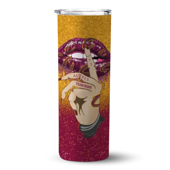 customized cleveland cavaliers sparkle lips wine skinny tumbler best selling 1.webp