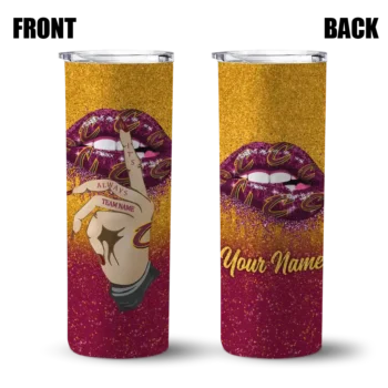 customized cleveland cavaliers sparkle lips wine skinny tumbler fashion forward 1.webp